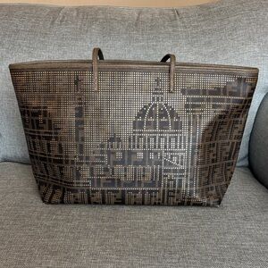 Fendi Tobacco Zucca Coated Canvas Colosseo Roll Tote